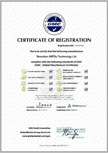 Κίνα Shenzhen SMTfly Electronic Equipment Manufactory Limited Πιστοποιήσεις